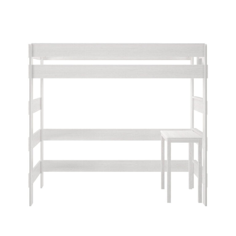 Max And Lily Modern Farmhouse Twin High Loft Bed White Wash Front View Max and Lily Modern Farmhouse Twin High Loft Bed in White Wash - front view of the frame showing the ladder and attached study desk