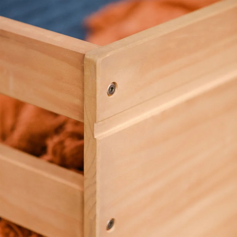 Max And Lily Modern Farmhouse Twin Low Loft Bed With Slide Pecan Finish Closeup Max and Lily Modern Farmhouse Twin Low Loft Bed with Slide in Pecan - close-up of the guardrail corner joint and solid wood grain finish