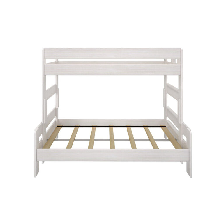 Max and Lily Modern Farmhouse Twin Over Full Bunk Bed - front studio view of the bare frame showing the twin upper bunk over the full-size lower bunk with slat supports.