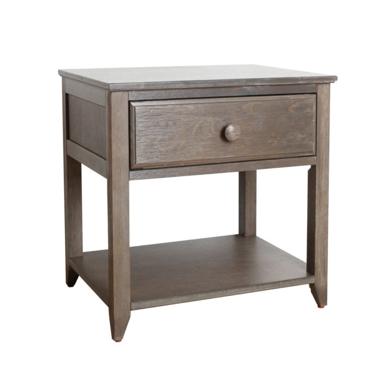 Max And Lily Night Stand With Drawer And Shelf Clay Angle View Max and Lily Night Stand With Drawer and Shelf in Clay - angled product view showing the single drawer with round knob and the open lower shelf.