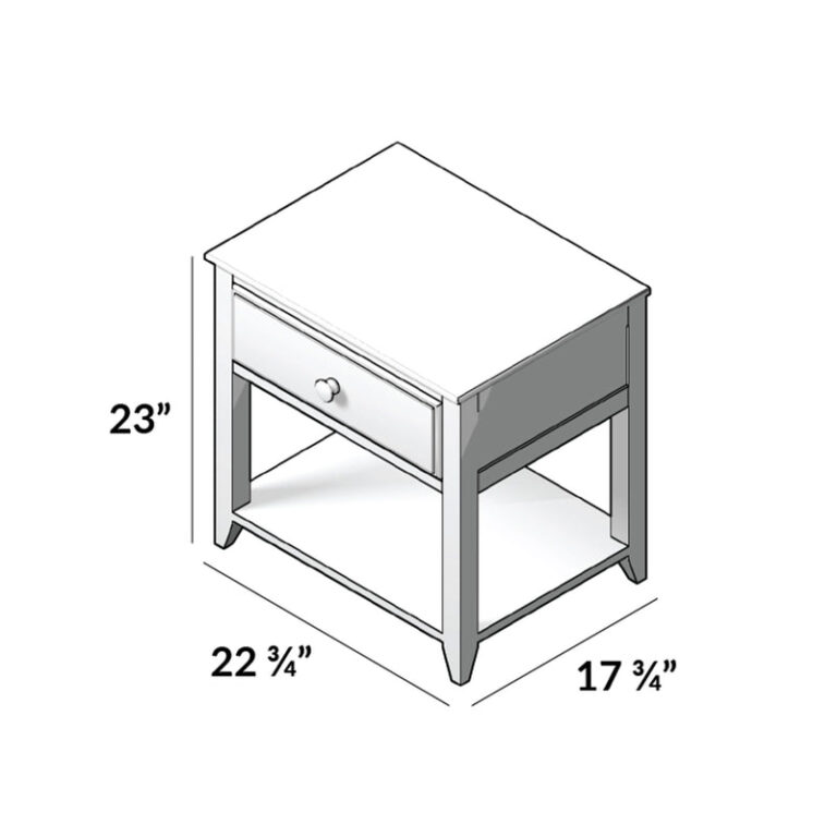 Max And Lily Night Stand With Drawer And Shelf Natural Dimensions Diagram 7 Max and Lily Night Stand With Drawer and Shelf - dimensions diagram showing a height of 23 inches, depth of 22 3/4 inches, and width of 17 3/4 inches.
