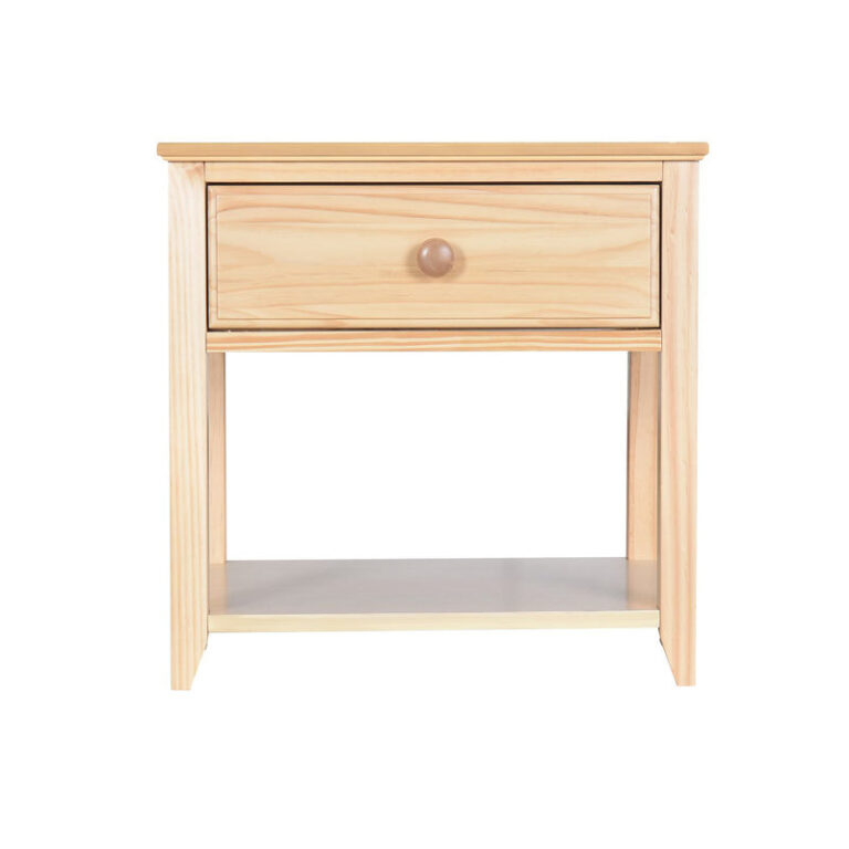 Max And Lily Night Stand With Drawer And Shelf Natural Front View Max and Lily Night Stand With Drawer and Shelf in Natural - front view showing the single drawer and open lower shelf.