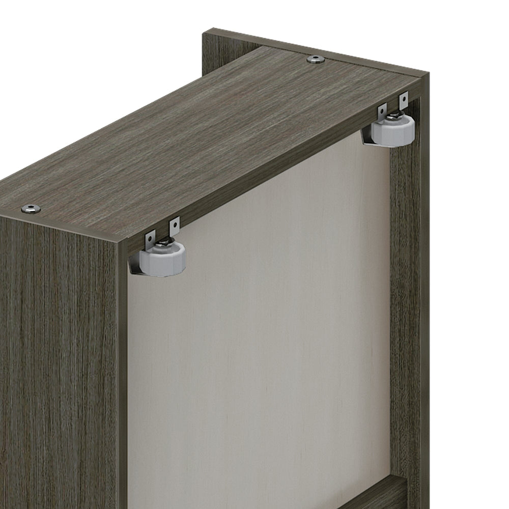 Max and Lily Twin Bed with Slatted Headboard and Storage in clay - close-up of a storage drawer's rolling caster and mounting hardware.