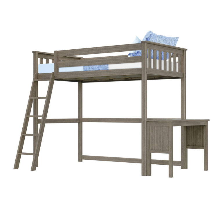 Max And Lily Twin High Loft Bed Clay Angle View 55118 Max and Lily Twin High Loft Bed in clay - three-quarter product view on a white background showing the ladder, upper bed and attached desk