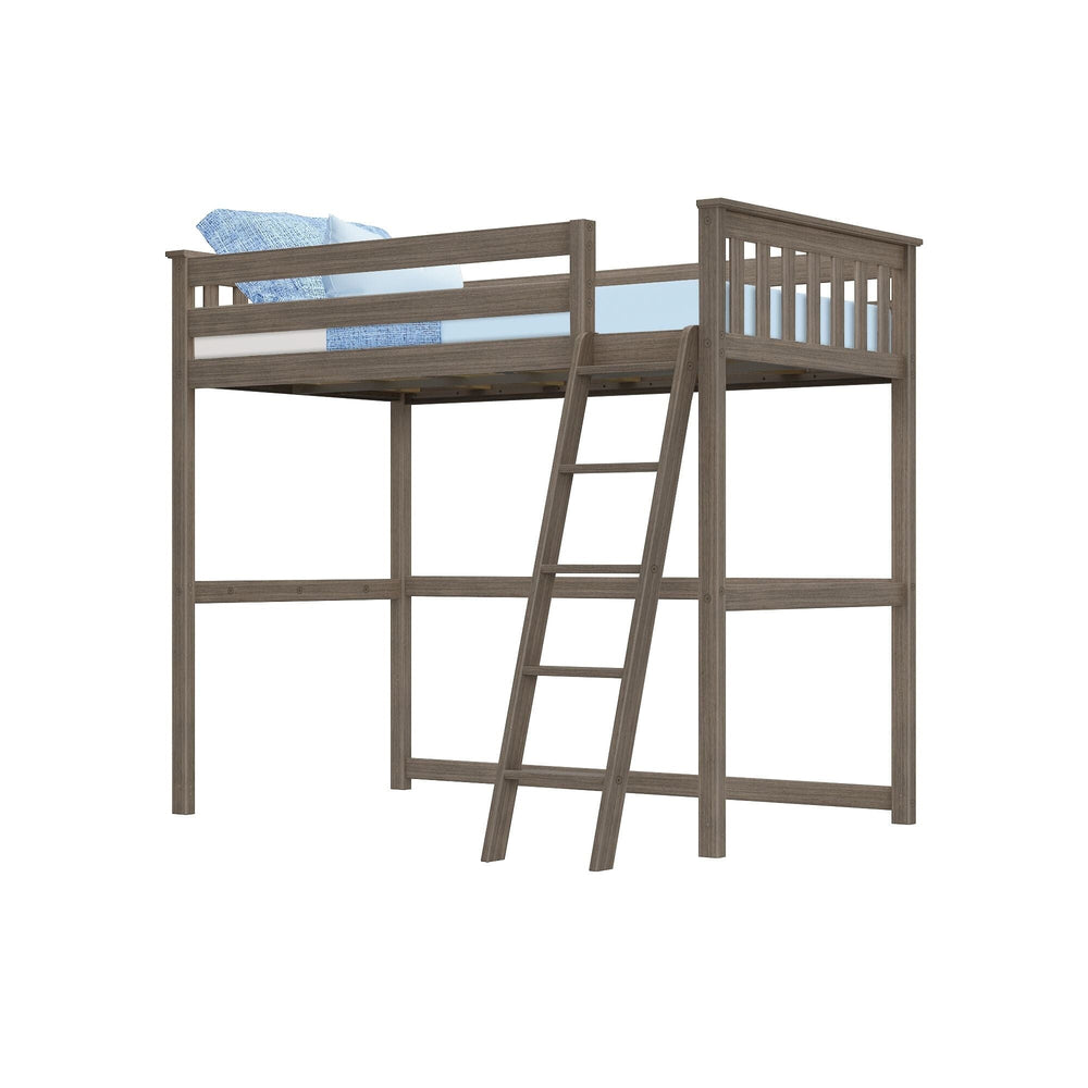 Max And Lily Twin High Loft Bed Clay Angle View Max and Lily Twin High Loft Bed in Clay - angled studio view of the loft bed frame showing the slatted headboard, safety guardrails, and attached ladder.