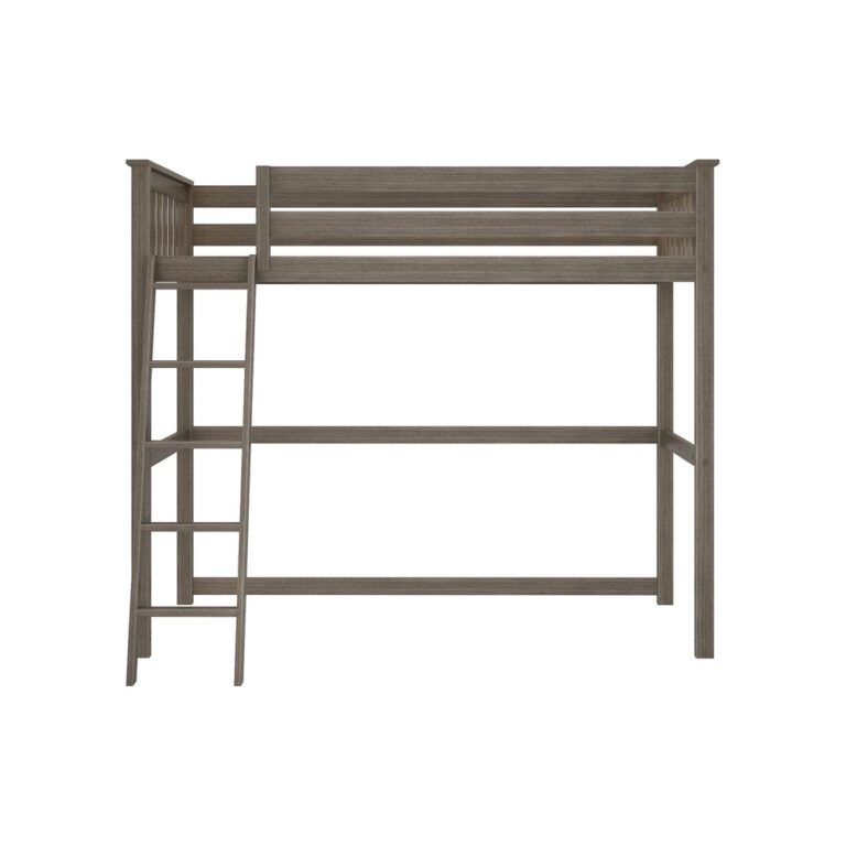 Max And Lily Twin High Loft Bed Clay Front View Max and Lily Twin High Loft Bed in Clay - straight-on studio view of the loft bed frame with a side ladder and full-length safety guardrails.