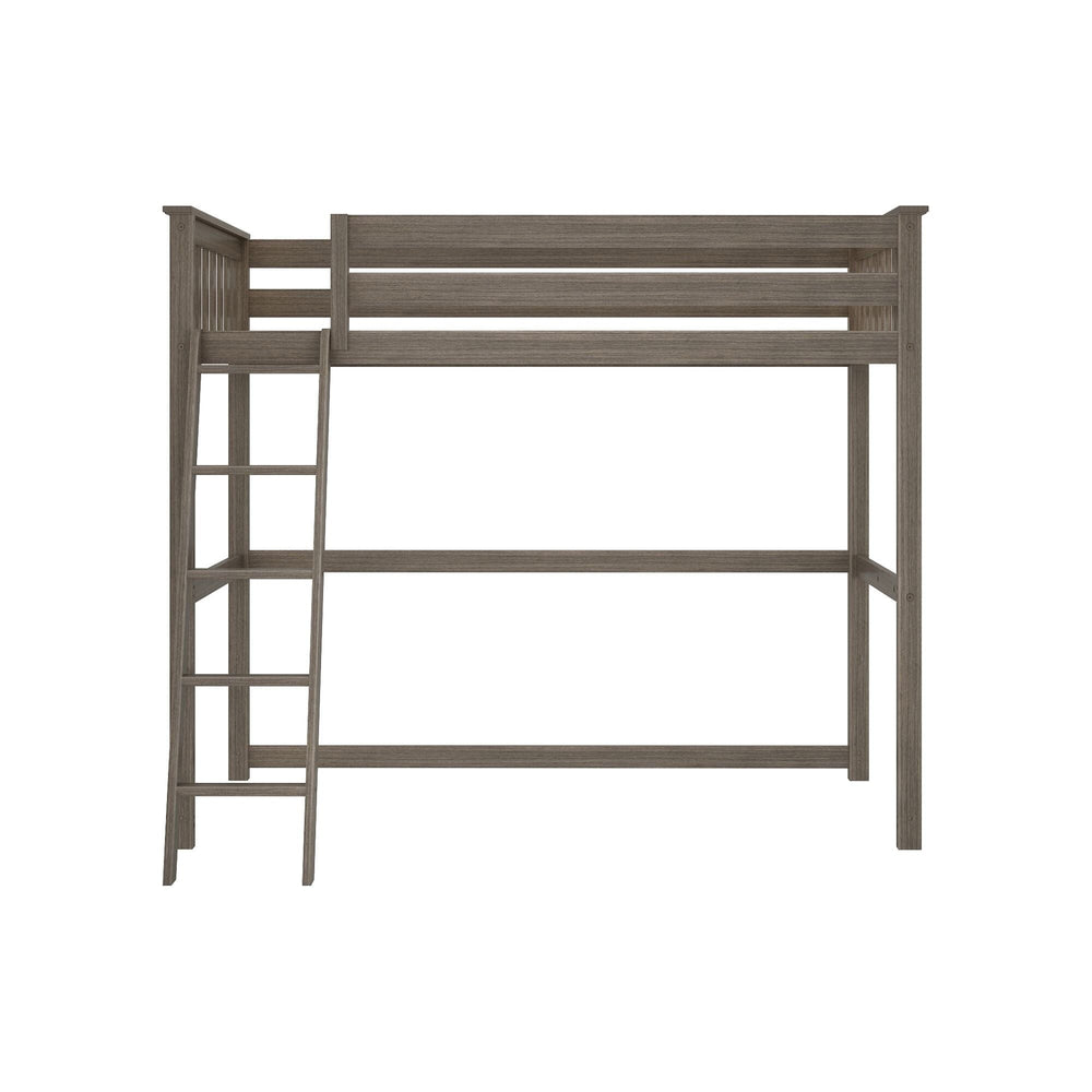 Max And Lily Twin High Loft Bed Clay Front View Max and Lily Twin High Loft Bed in Clay - straight-on studio view of the loft bed frame with a side ladder and full-length safety guardrails.