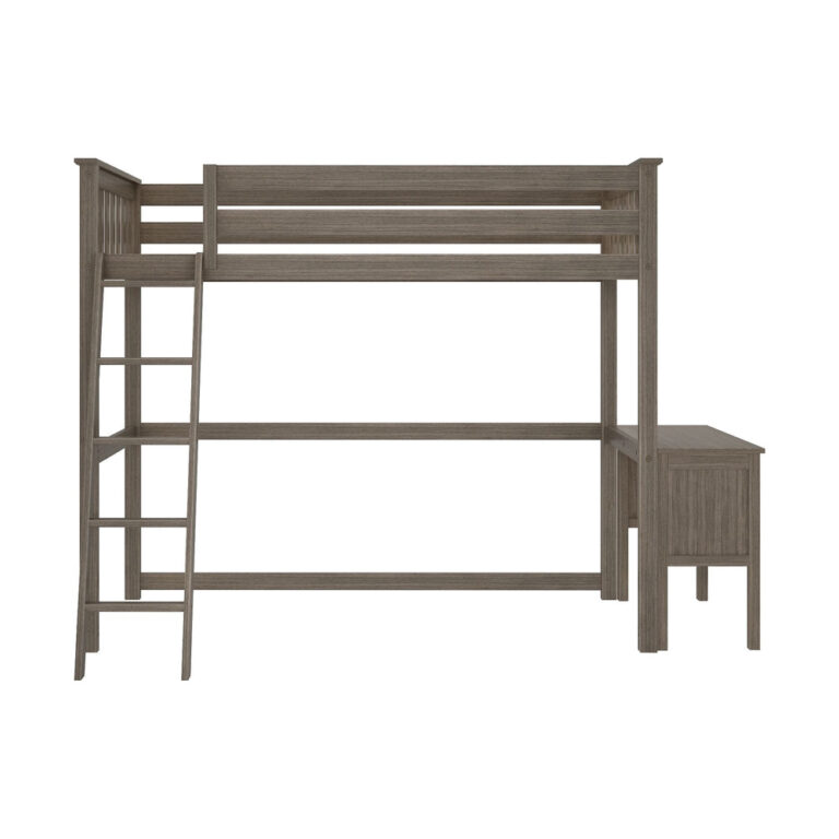 Max And Lily Twin High Loft Bed Clay Side View Max and Lily Twin High Loft Bed in clay - side elevation view on a white background showing the ladder, high loft frame and end desk