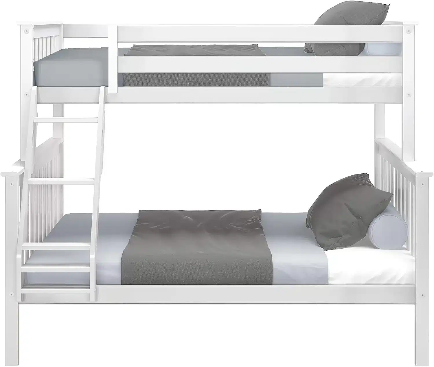 Max and Lily Twin Over Full Bunk Bed - side view showing the angled ladder, upper guardrails and full-size lower bunk