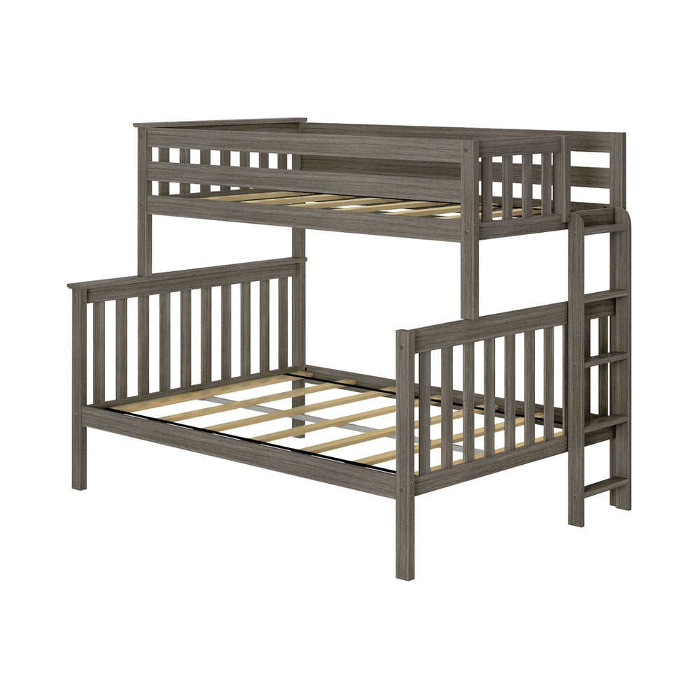 Max and Lily Twin Over Full Bunk Bed With Ladder On End in Clay - angled product view on a plain white background showing the ladder on the end and the exposed slat platforms.