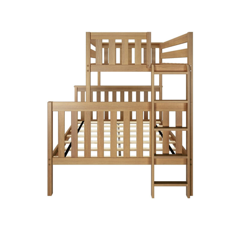 Max and Lily Twin Over Full Bunk Bed With Ladder On End in Pecan - side profile on a white background showing the stepped upper and lower bunks with end ladder.