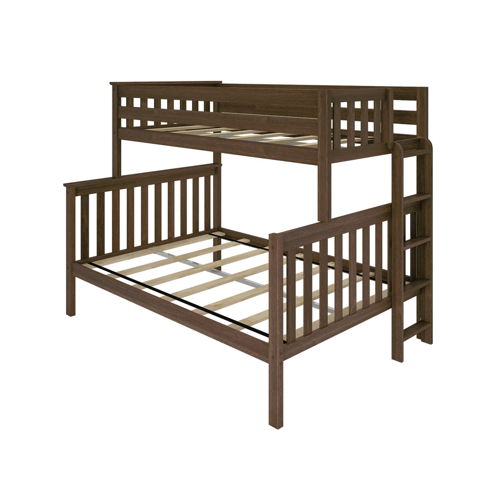 Max and Lily Twin Over Full Bunk Bed With Ladder On End in Walnut - angled studio view showing the slatted frame and end ladder