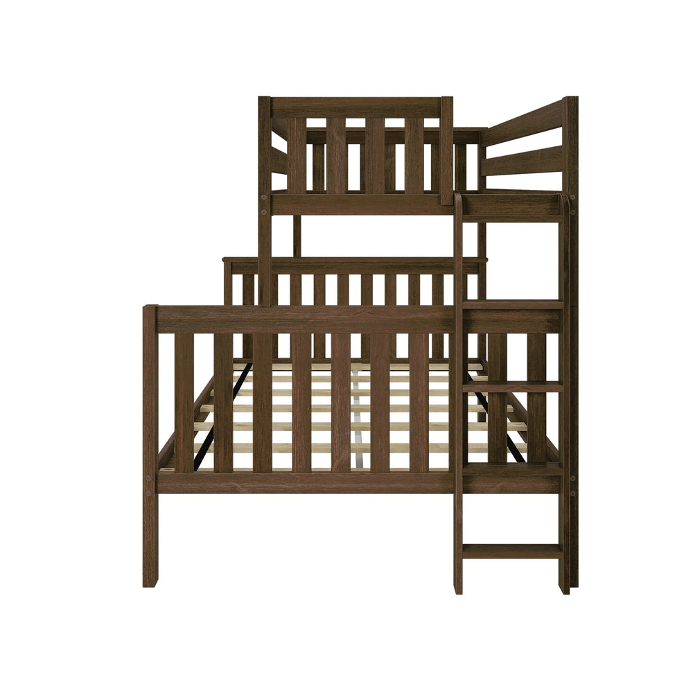 Max and Lily Twin Over Full Bunk Bed With Ladder On End in Walnut - side profile view showing the mattress slats and ladder