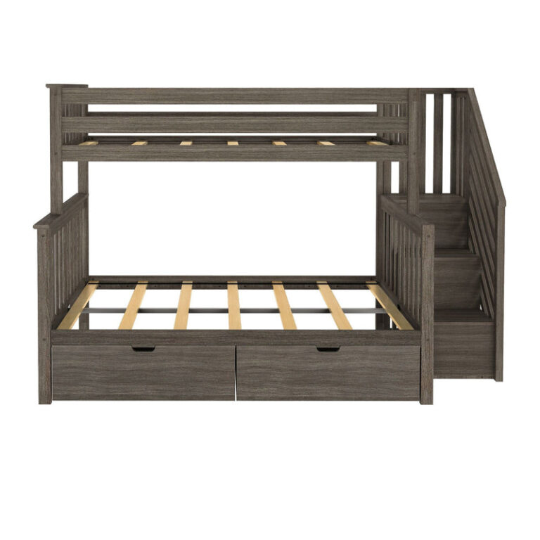 Max And Lily Twin Over Full Bunk Bed With Stairs And Storage Clay Front View Max and Lily Twin Over Full Bunk Bed with Stairs and Storage in Clay - front view showing the slatted supports, side staircase and two under-bed storage drawers.