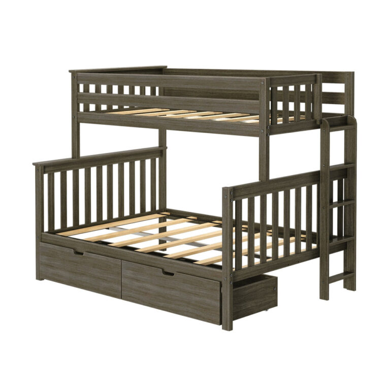 Max And Lily Twin Over Full Bunk Bed With Storage And Ladder On End Clay Angle View Max and Lily Twin over Full Bunk Bed with Storage and Ladder on End in Clay - angled product view on a white background showing the slat support, guardrails and end ladder.