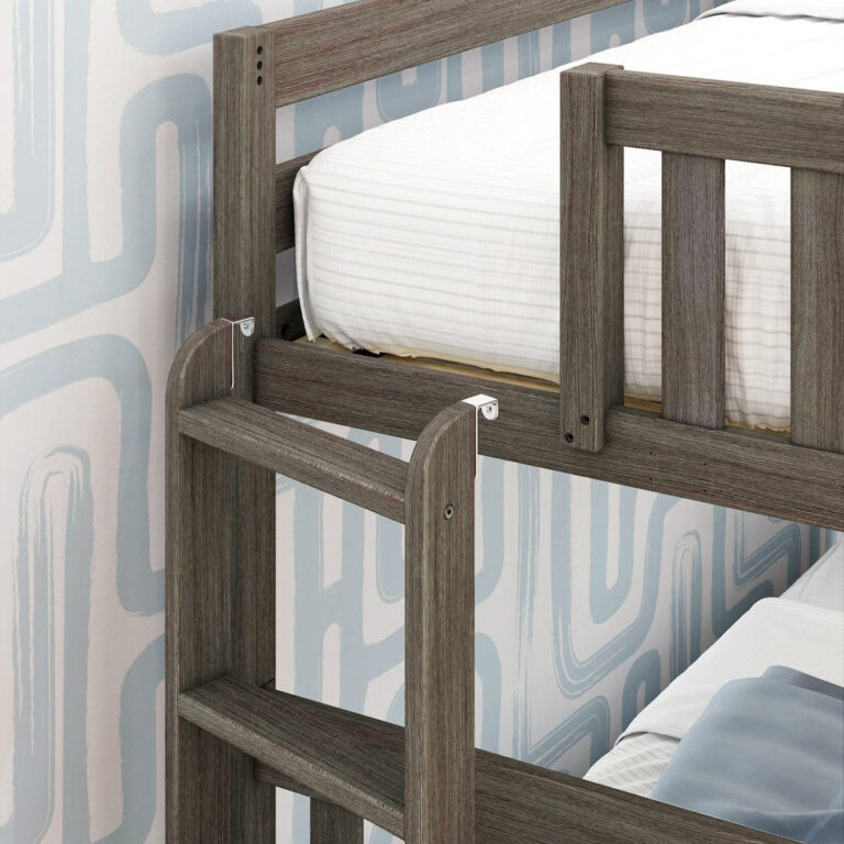 Max And Lily Twin Over Full Bunk Bed With Storage And Ladder On End Clay Ladder Detail Max and Lily Twin over Full Bunk Bed with Storage and Ladder on End in Clay - close-up of the ladder and metal bracket hooks securing it to the bed end.