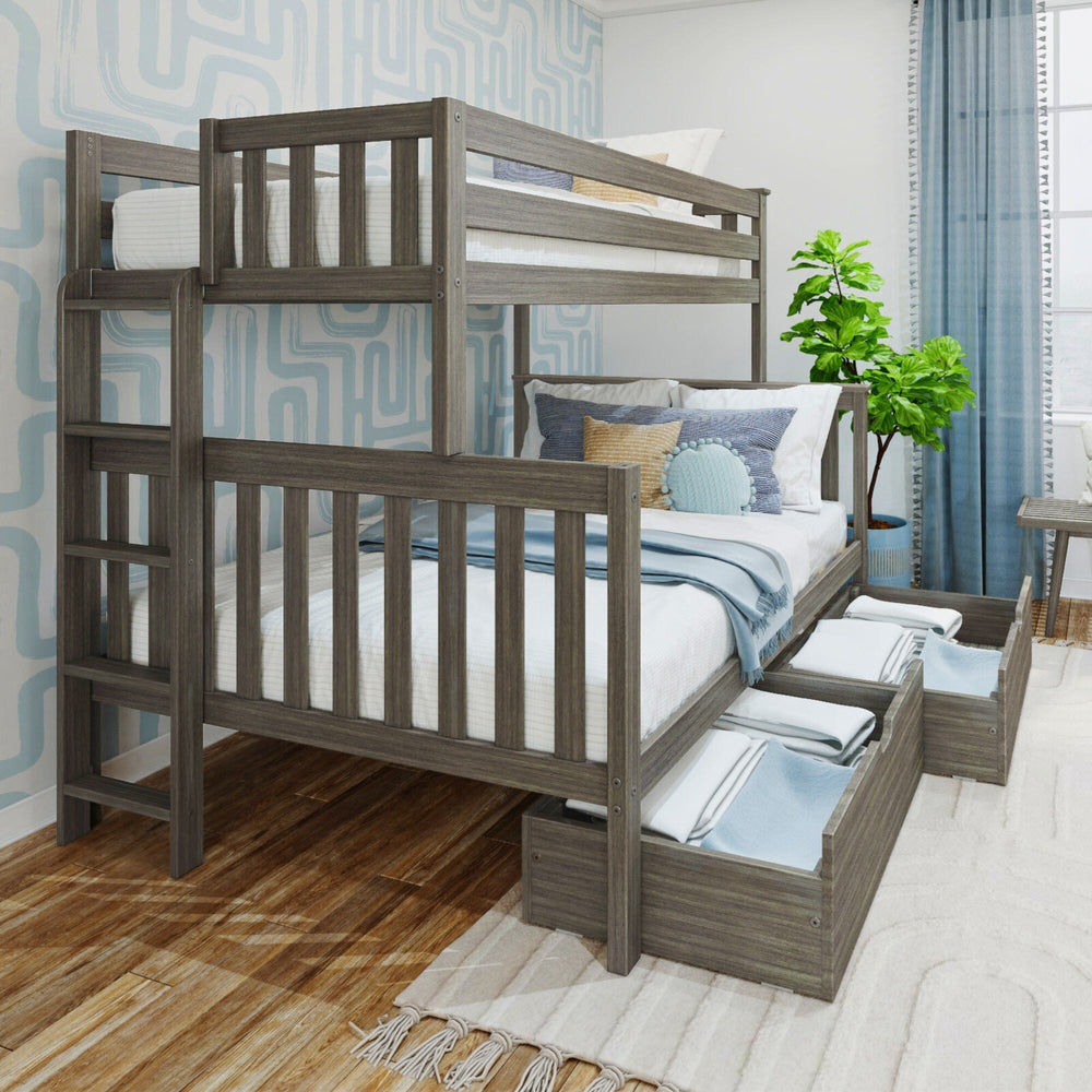 Max And Lily Twin Over Full Bunk Bed With Storage And Ladder On End Clay Room Scene 1 Max and Lily Twin over Full Bunk Bed with Storage and Ladder on End in Clay - angled bedroom view with the under-bed storage drawers pulled open and a ladder at the end.