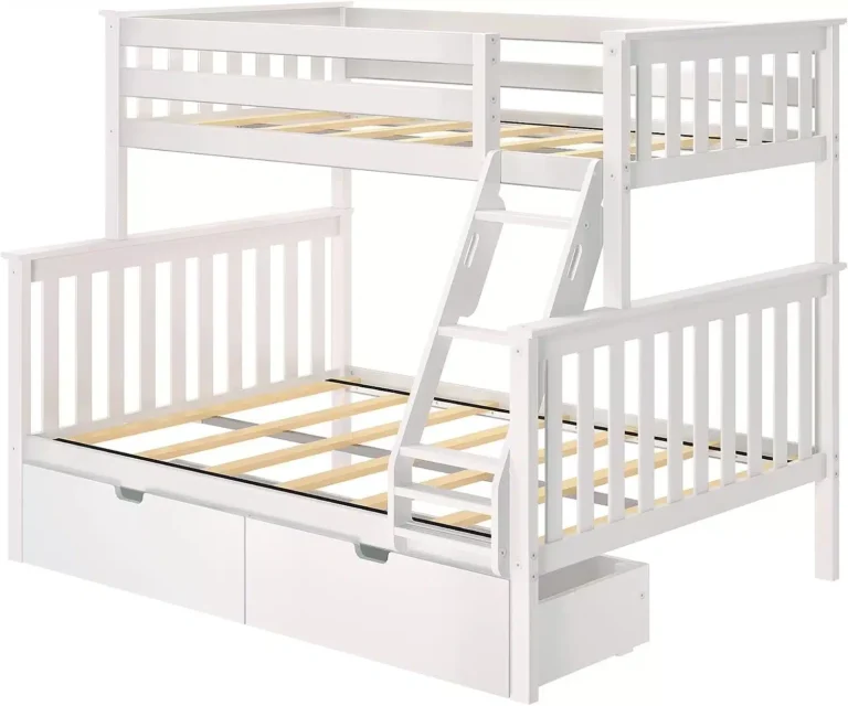 Max And Lily Twin Over Full Bunk Bed With Storage Angle View Max and Lily Twin Over Full Bunk Bed with Storage - angle view of the bare frame showing safety guardrails, angled ladder, wooden slats and two under bed storage drawers