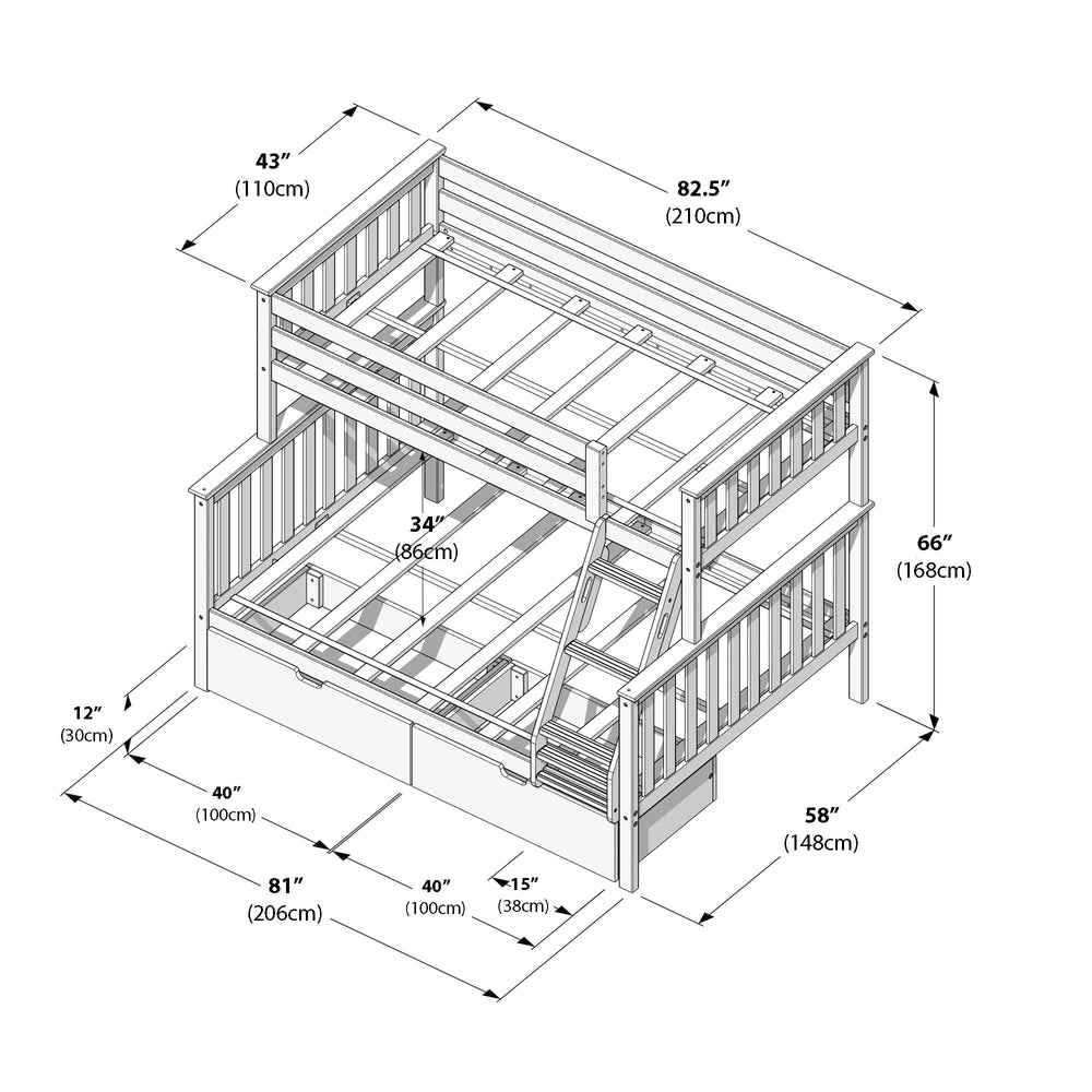 Max And Lily Twin Over Full Bunk Bed With Storage Pecan Dimensions Diagram Max and Lily Twin Over Full Bunk Bed with Storage in pecan - dimensions diagram showing 82.5 by 58 inch footprint, 66 inch height, and under-bed storage drawer measurements