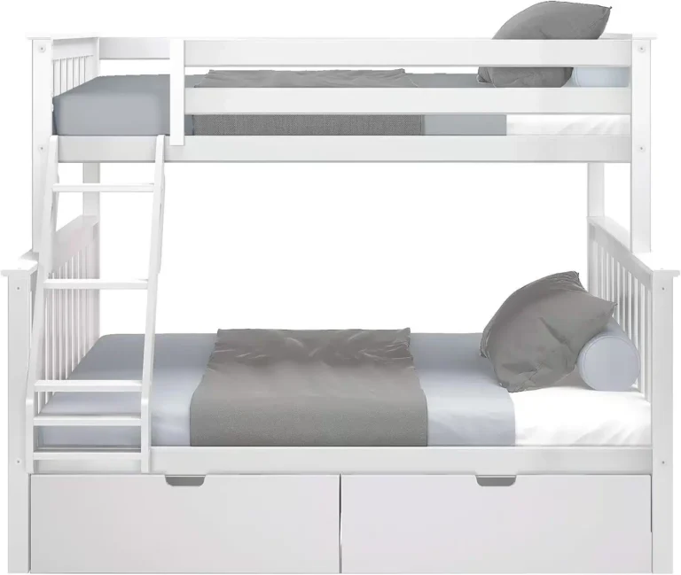 Max And Lily Twin Over Full Bunk Bed With Storage Side View Max and Lily Twin Over Full Bunk Bed with Storage - side view with made beds showing guardrails, angled ladder and two under bed storage drawers