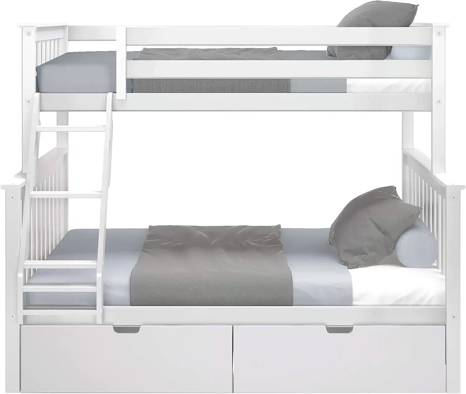 Max And Lily Twin Over Full Bunk Bed With Storage Side View Max and Lily Twin Over Full Bunk Bed with Storage - side view with made beds showing guardrails, angled ladder and two under bed storage drawers