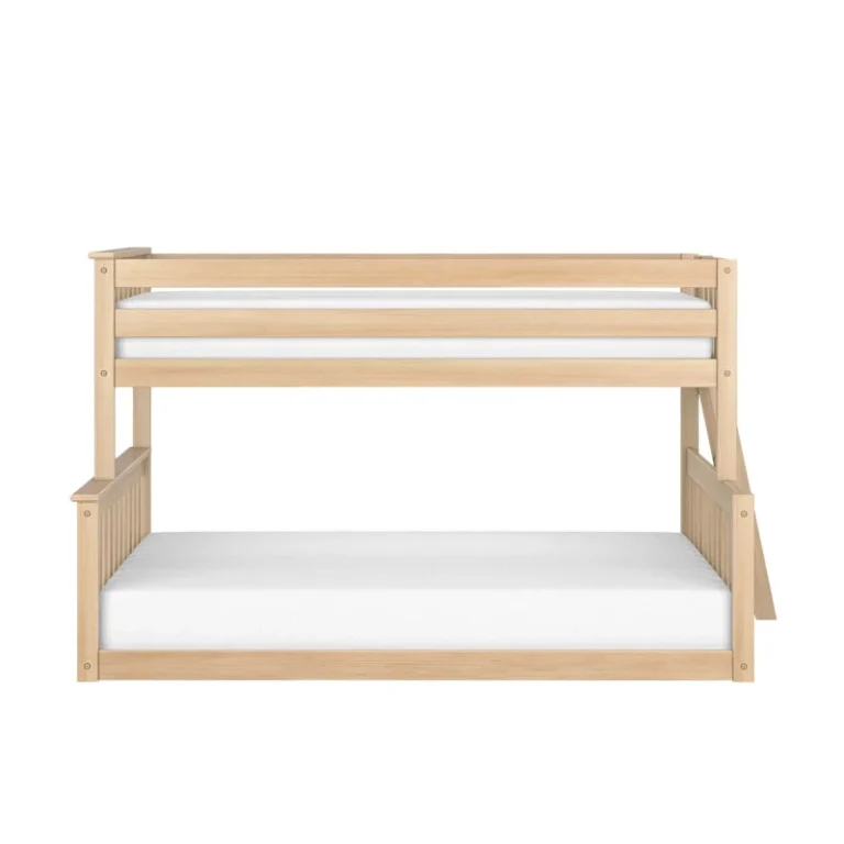 Max and Lily Twin Over Full Low Bunk Bed in Blonde - straight front product view on a white background showing the twin top bunk over the full lower bunk.