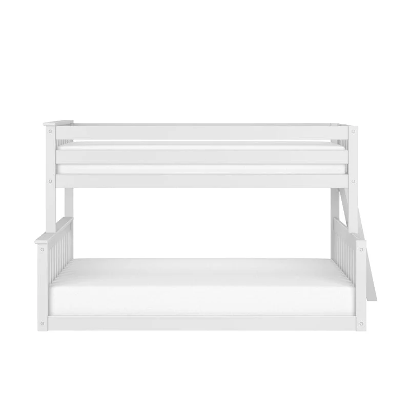 Max and Lily Twin Over Full Low Bunk Bed in White - straight-on front view on a plain background showing the guardrails and lower full bunk.