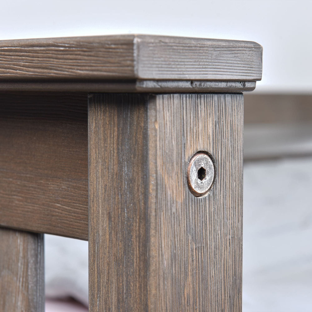 Max And Lily Twin over Twin Low Bunk Bed in clay - closeup of the solid wood corner post with recessed bolt hardware and wire-brushed grain