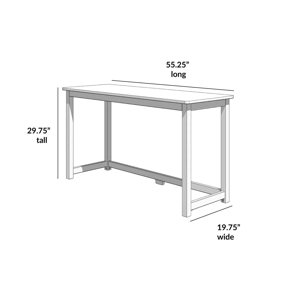 Max and Lily Writing Desk in Clay - dimensions diagram showing 55.25 inches long, 29.75 inches tall and 19.75 inches wide.