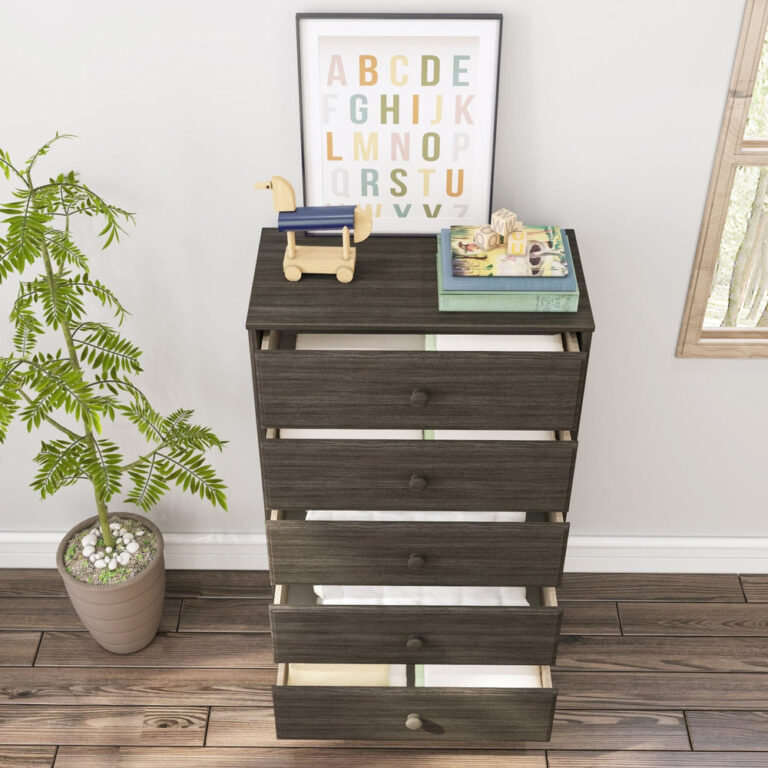 Max Lily Classic 5 Drawer Dresser Clay Drawers Open Max & Lily Classic 5 Drawer Dresser in Clay - all five drawers pulled open in a bedroom setting showing the full storage capacity