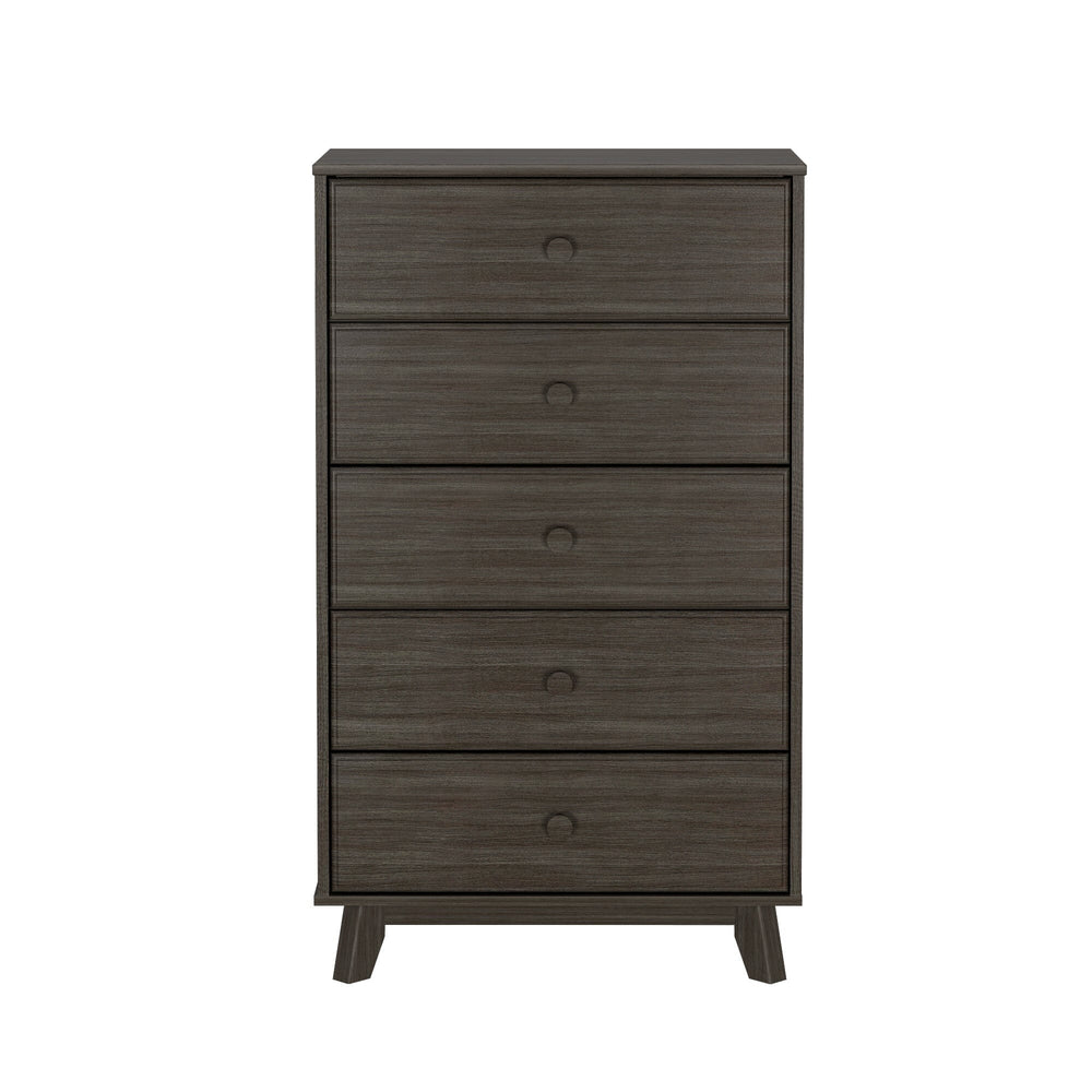 Max & Lily Classic 5 Drawer Dresser in Clay - front view on a white background showing five drawers with round knobs and angled legs