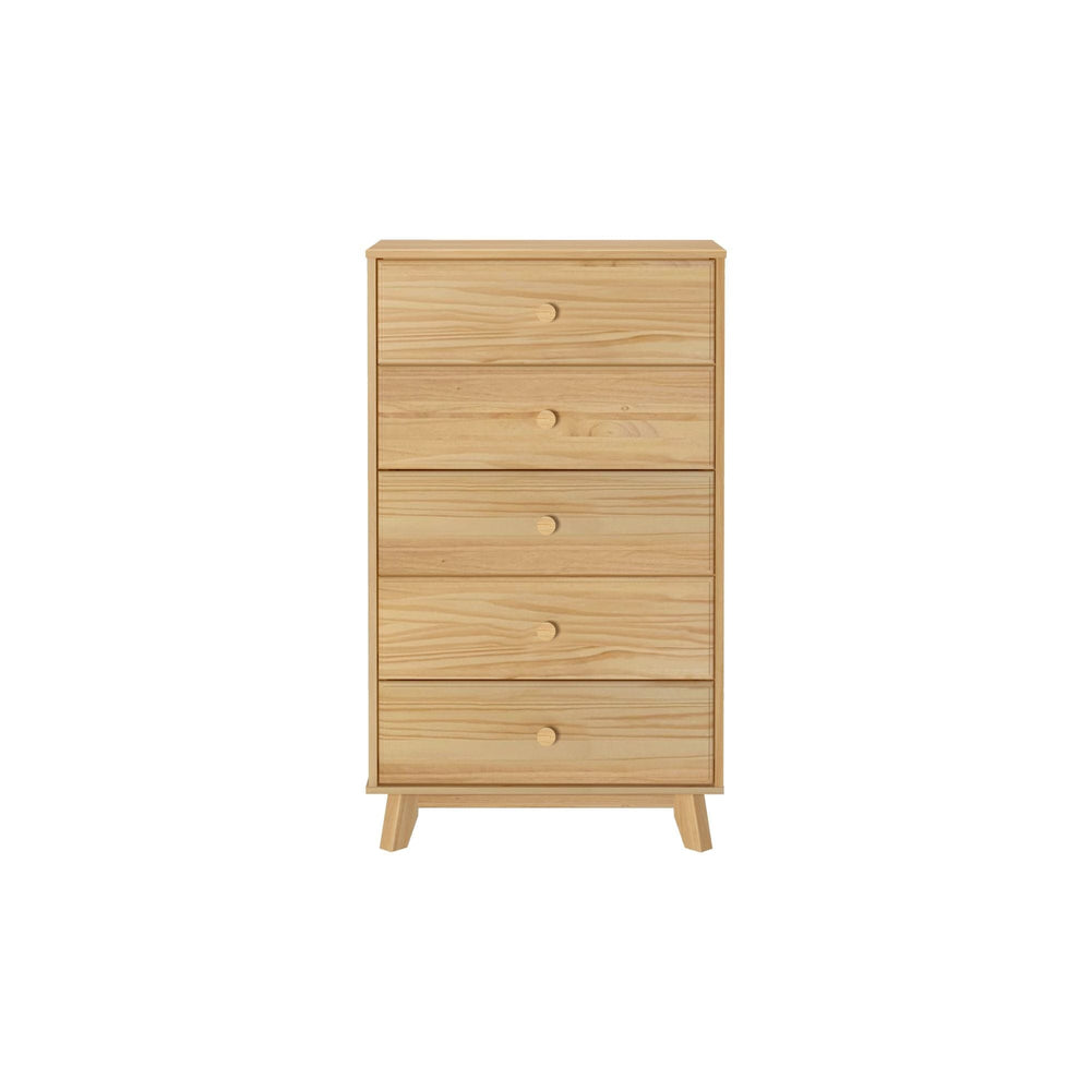Max & Lily Classic 5 Drawer Dresser in natural - front view on a white background showing five drawers with round wooden knobs