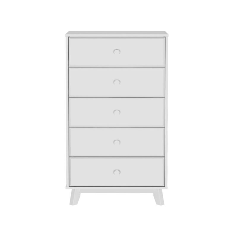 Max Lily Classic 5 Drawer Dresser White Front View Max & Lily Classic 5 Drawer Dresser in White - front view showing five stacked drawers with round knobs.