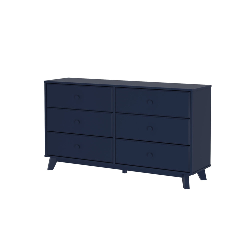 Max Lily Classic 6 Drawer Dresser Blue Angle View Max & Lily Classic 6 Drawer Dresser in Blue - shown at a three-quarter angle on a plain white background.