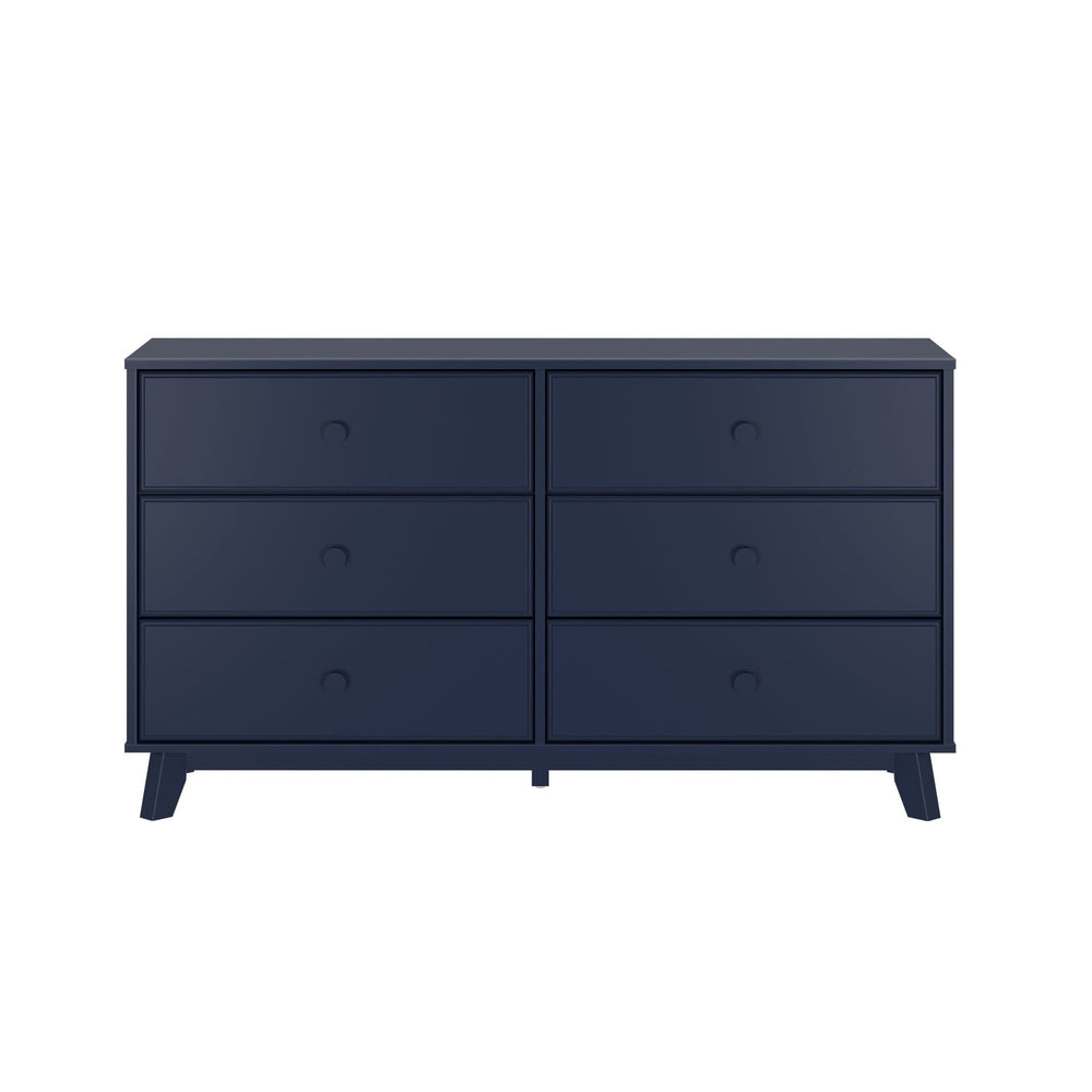 Max Lily Classic 6 Drawer Dresser Blue Front View Max & Lily Classic 6 Drawer Dresser in Blue - shown straight-on against a plain white background with six drawers and round knobs.