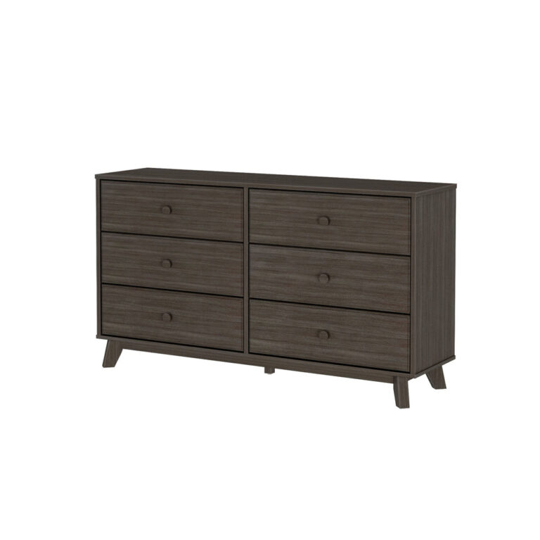 Max Lily Classic 6 Drawer Dresser Clay Angle View Max & Lily Classic 6 Drawer Dresser in Clay - three-quarter angle view on a white background showing the six drawers and tapered legs.