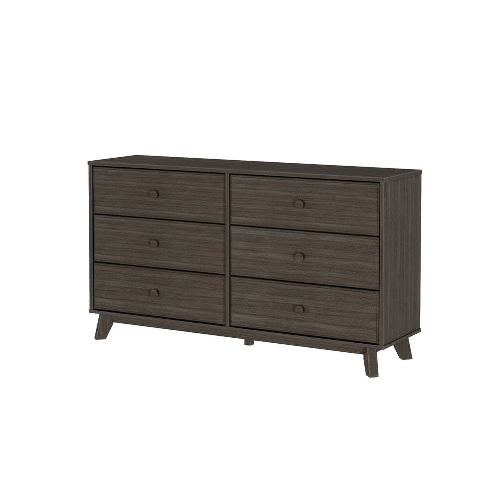 Max Lily Classic 6 Drawer Dresser Clay Angle View Max & Lily Classic 6 Drawer Dresser in Clay - three-quarter angle view on a white background showing the six drawers and tapered legs.