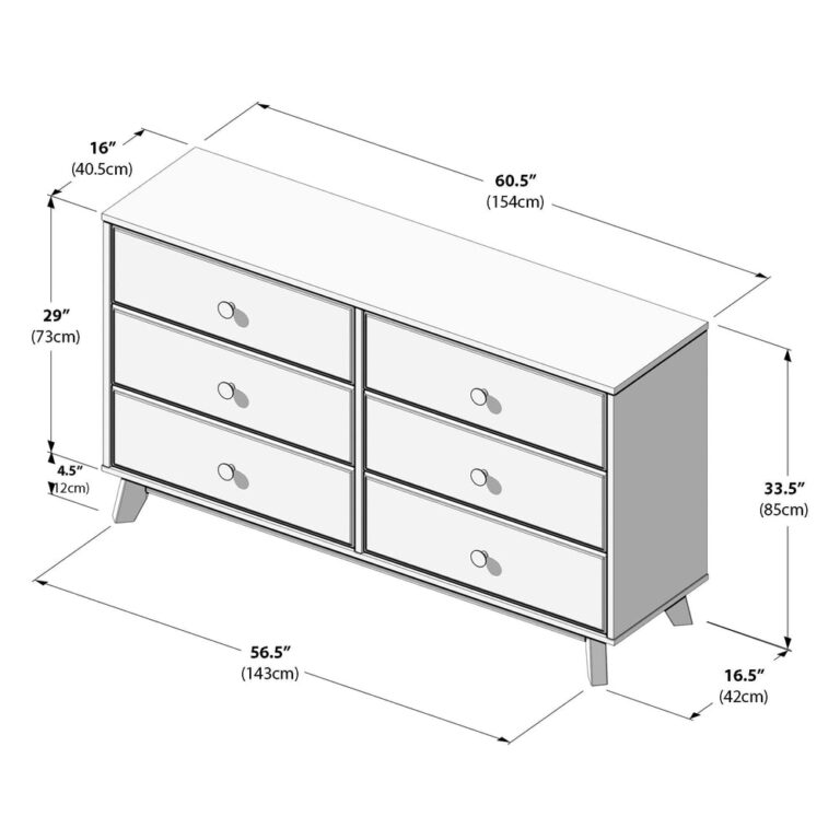 Max Lily Classic 6 Drawer Dresser Clay Dimensions Diagram Max & Lily Classic 6 Drawer Dresser in Clay - dimensions diagram labeling the width, depth, and height in inches and centimetres.