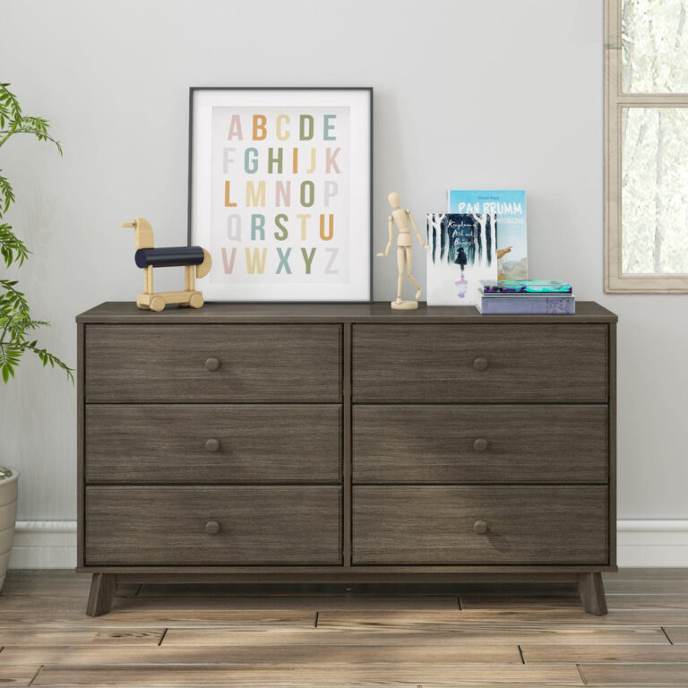 Max Lily Classic 6 Drawer Dresser Clay Room Scene 2 Max & Lily Classic 6 Drawer Dresser in Clay - front view in a styled room with decor and books arranged on top beside a window.