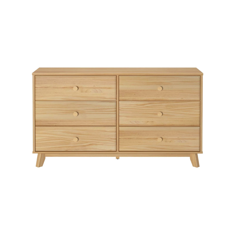 Max Lily Classic 6 Drawer Dresser Natural Front View Max & Lily Classic 6 Drawer Dresser in Natural - straight front view on a white background with round wooden knobs on all six drawers.