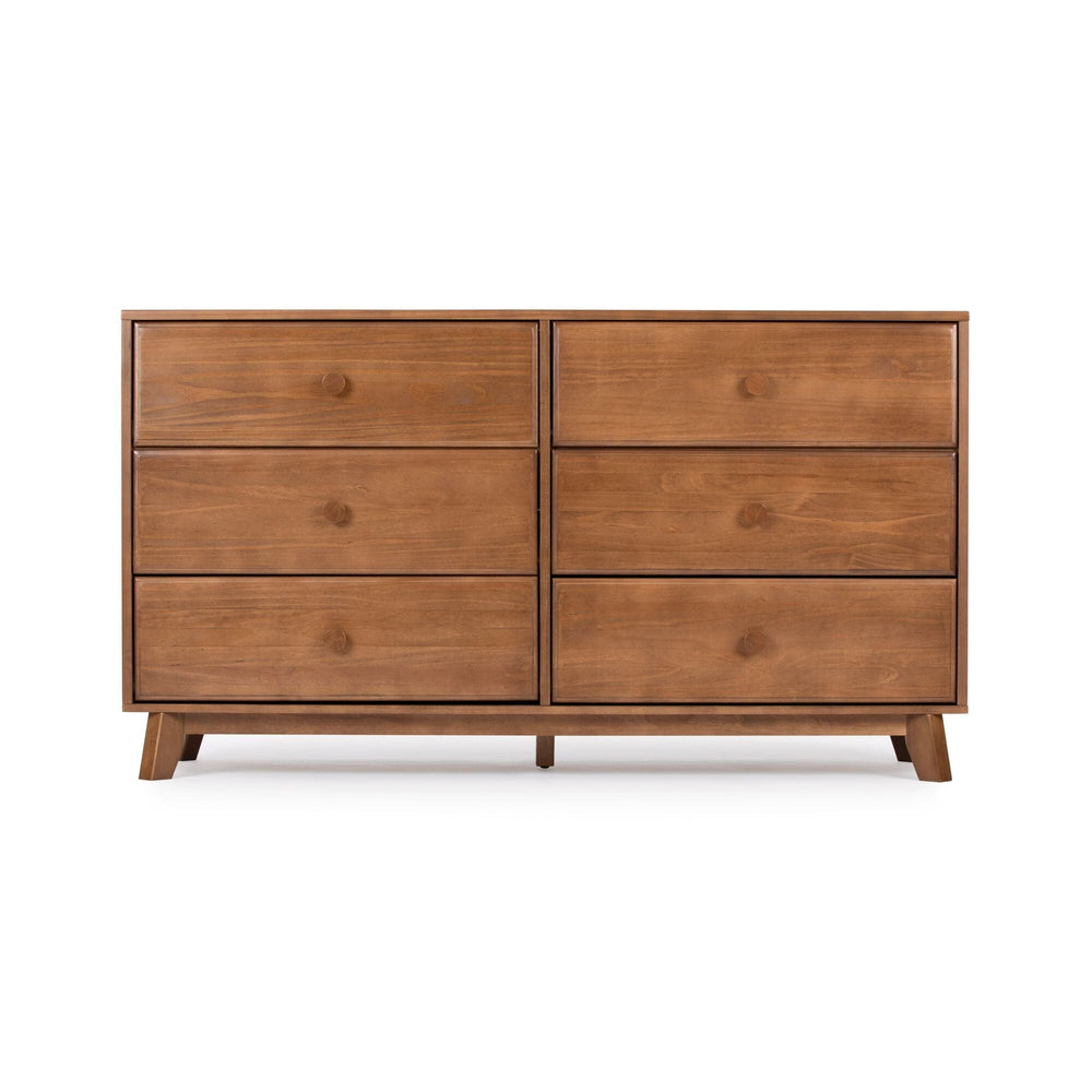 Max Lily Classic 6 Drawer Dresser Pecan Front View Max & Lily Classic 6 Drawer Dresser in Pecan - straight-on front view of the six drawers with round wooden knobs.