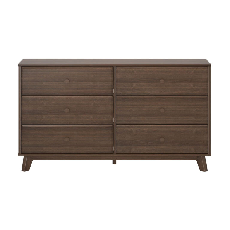 Max Lily Classic 6 Drawer Dresser Walnut Front View Max & Lily Classic 6 Drawer Dresser in Walnut - straight-on front view on a white background showing six drawers with round knobs.