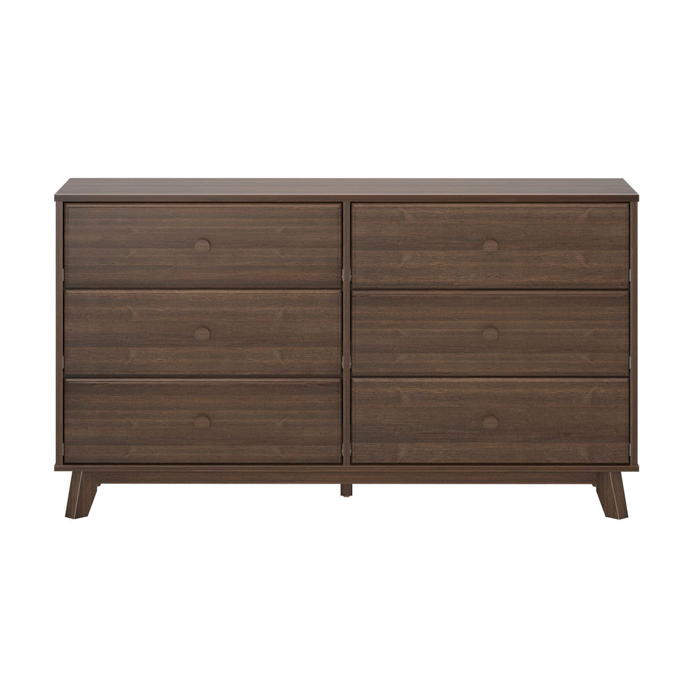 Max Lily Classic 6 Drawer Dresser Walnut Front View Max & Lily Classic 6 Drawer Dresser in Walnut - straight-on front view on a white background showing six drawers with round knobs.
