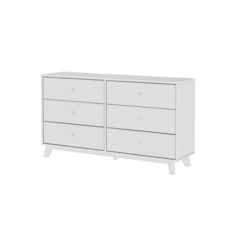 Max Lily Classic 6 Drawer Dresser White Angle View Max & Lily Classic 6 Drawer Dresser in White - angled studio view showing all six drawers on a plain background.