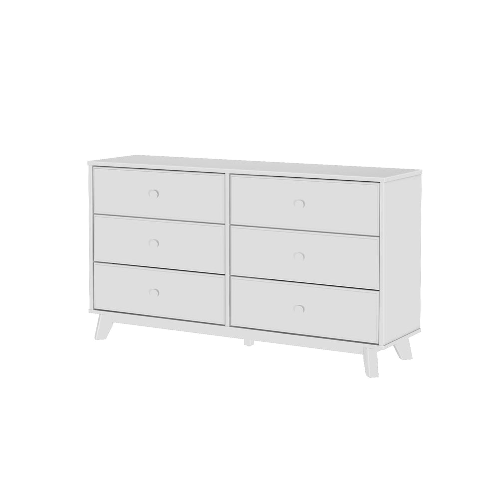Max Lily Classic 6 Drawer Dresser White Angle View Max & Lily Classic 6 Drawer Dresser in White - angled studio view showing all six drawers on a plain background.