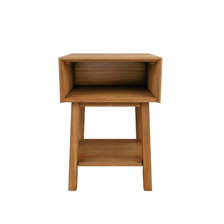 Max Lily Mid Century Modern Cubby Night Stand Pecan Front View Max & Lily Mid-Century Modern Cubby Night Stand in Pecan - front view on a white background showing the open cubby and lower shelf.