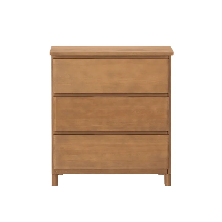 Max & Lily Modern Farmhouse 3 Drawer Dresser in Pecan - front view showing three full-width drawers with recessed finger pulls