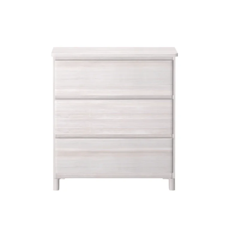 Max & Lily Modern Farmhouse 3 Drawer Dresser in White Wash - front view on a white background showing three full-width drawers
