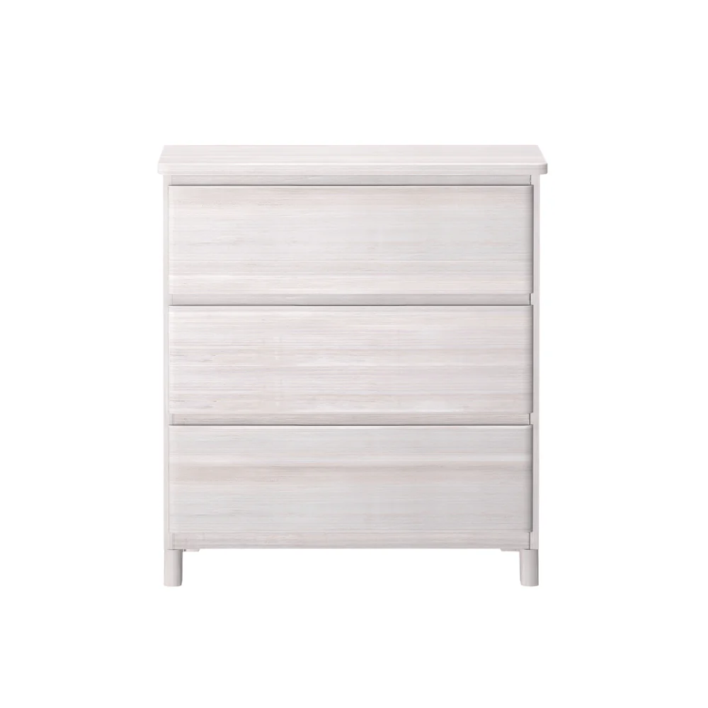 Max & Lily Modern Farmhouse 3 Drawer Dresser in White Wash - front view on a white background showing three full-width drawers