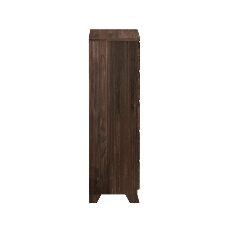 Max Lily Modern Farmhouse 5 Drawer Dresser Barnwood Brown Side View Max & Lily Modern Farmhouse 5 Drawer Dresser in Barnwood Brown - side profile view showing the depth and tapered legs